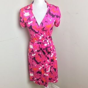 DVF Pink printed silk wrap dress size 6